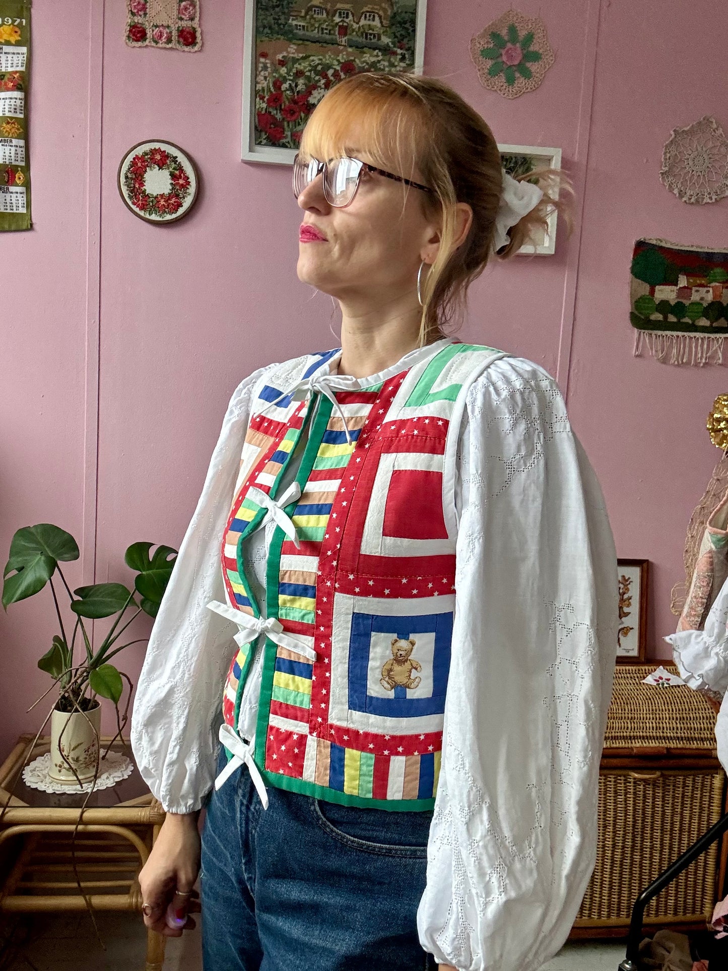 Patchwork vest with bears