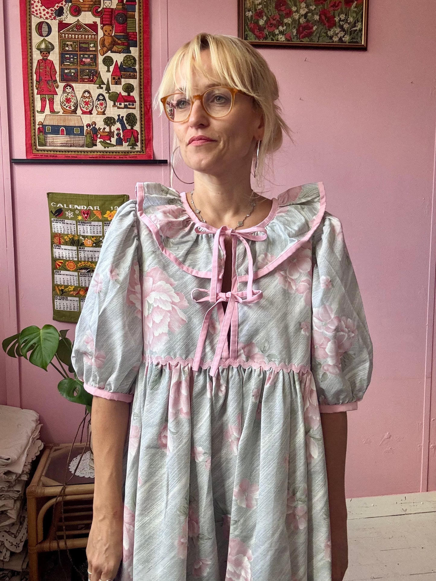 Pink/grey roses maxi dress