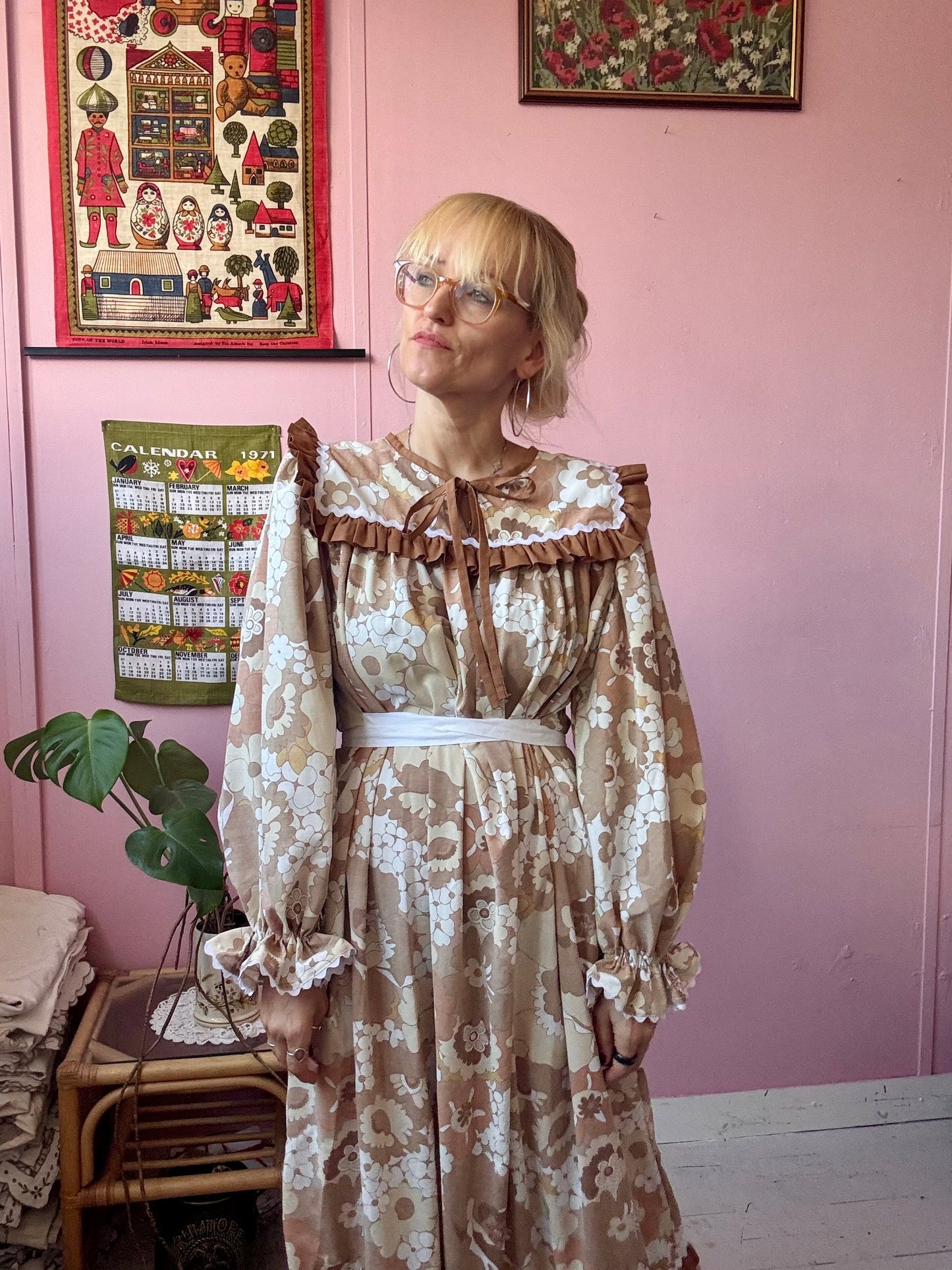 Brown floral maxi with long sleeves