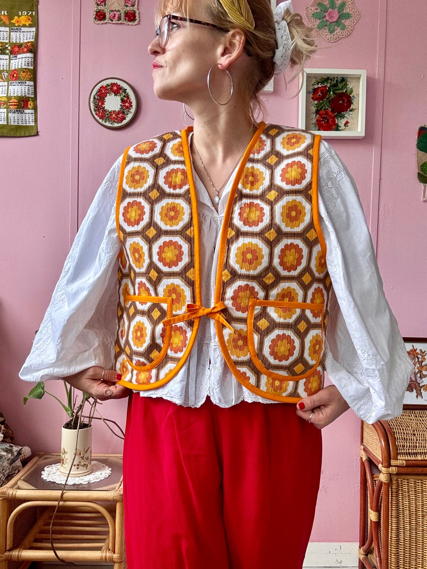 Yellow/orange vintage floral vest