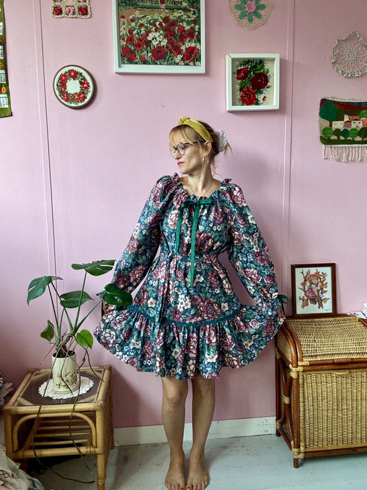 Navy floral dress with long sleeves
