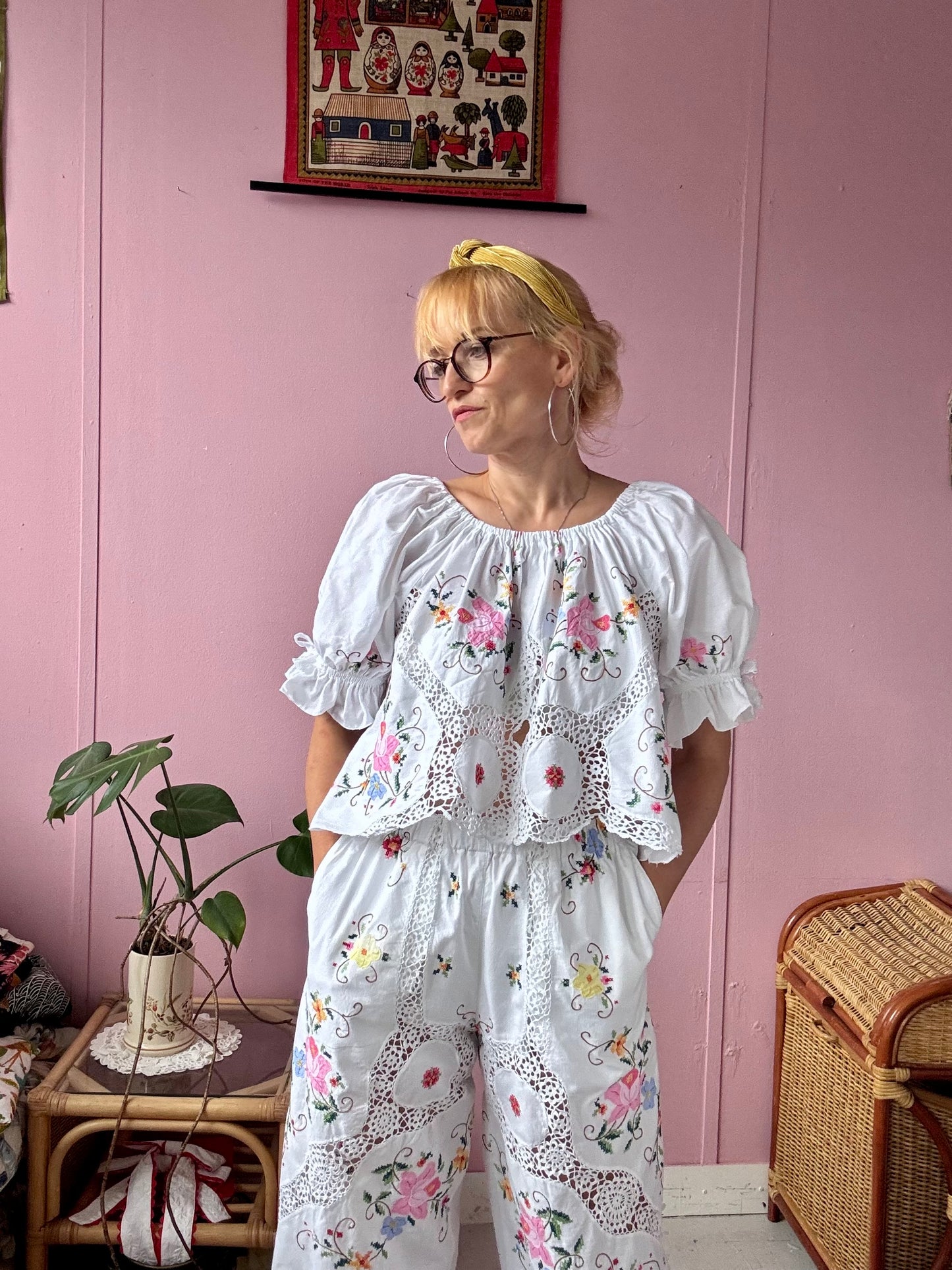 Trousers floral and lace twin set