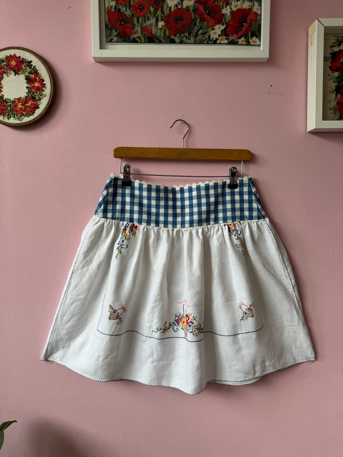 Embroidery and gingham skirt