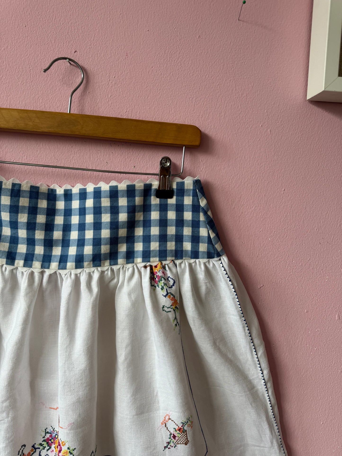 Embroidery and gingham skirt