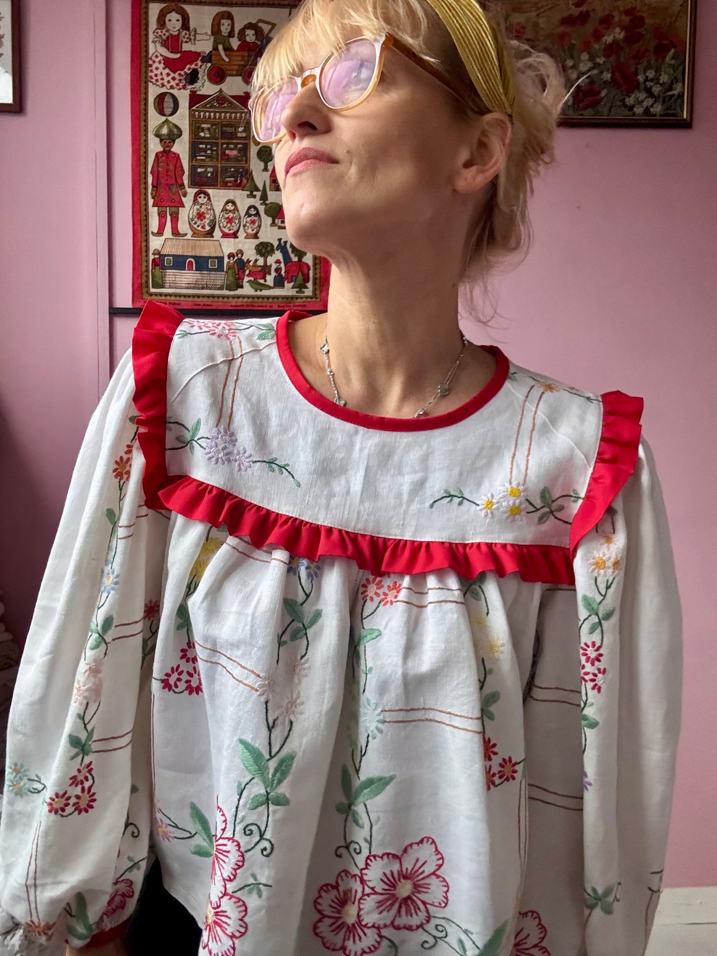 Floral blouse with red binding