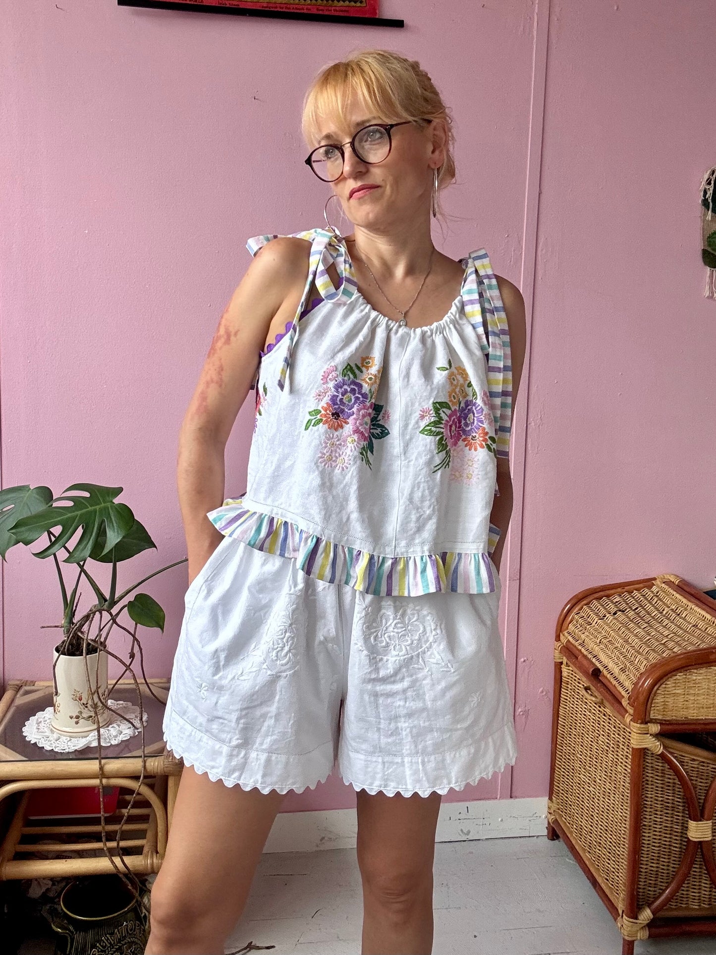 Floral top with stripes straps