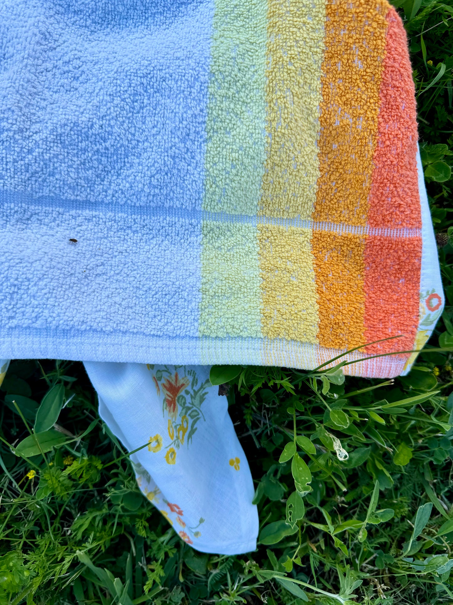 Yellow stripes and flowers towel top