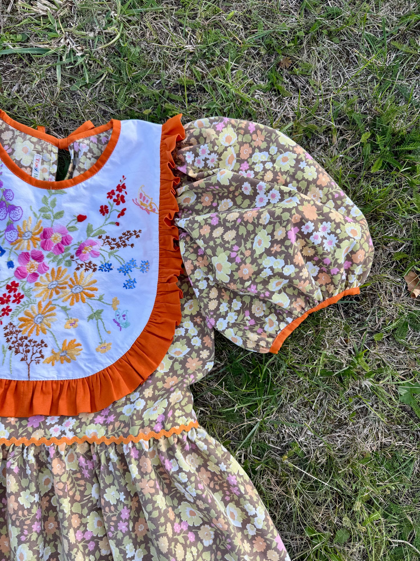 Floral maxi dress with orange frill