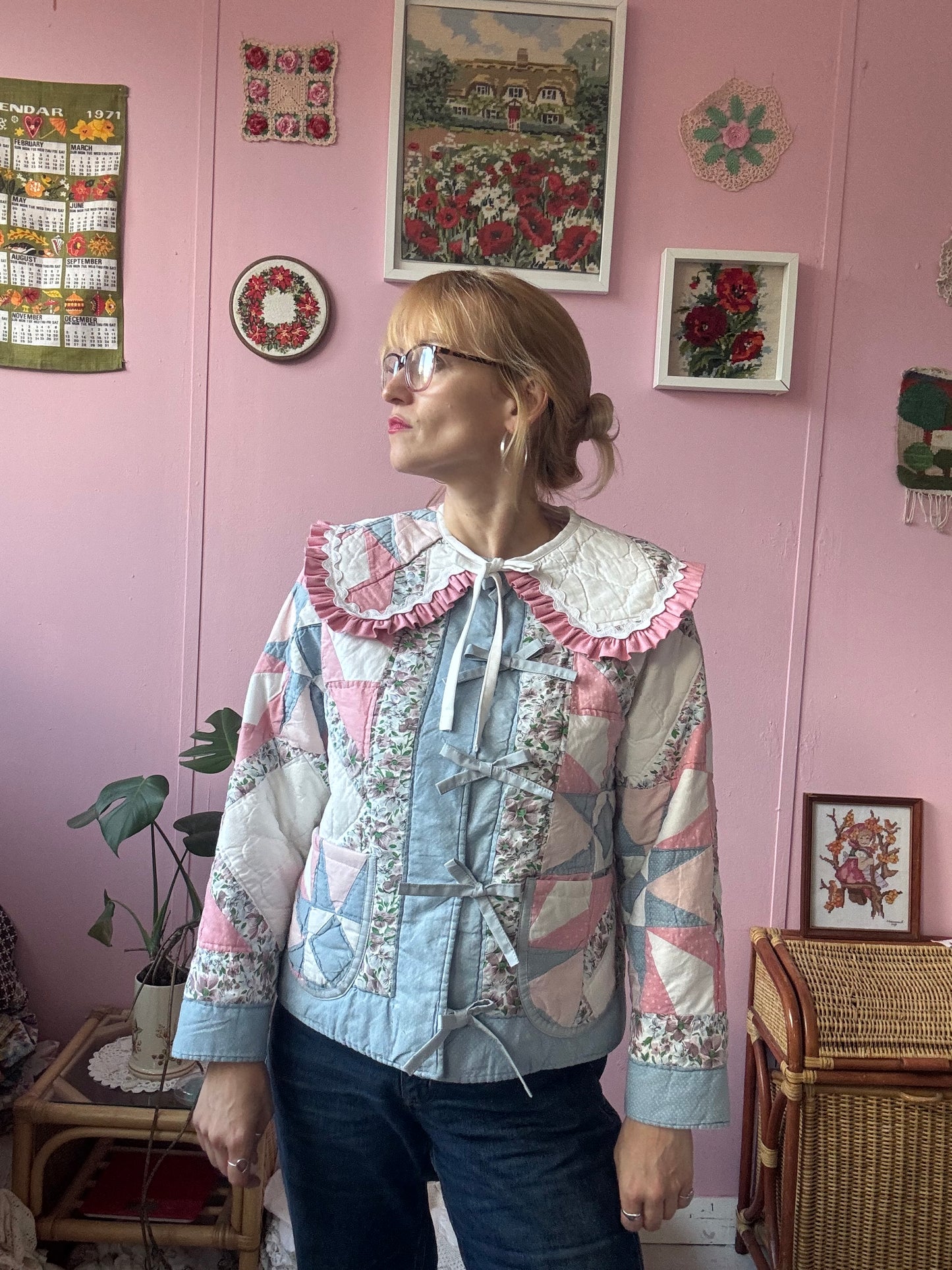 Pink/blue/white patchwork jacket