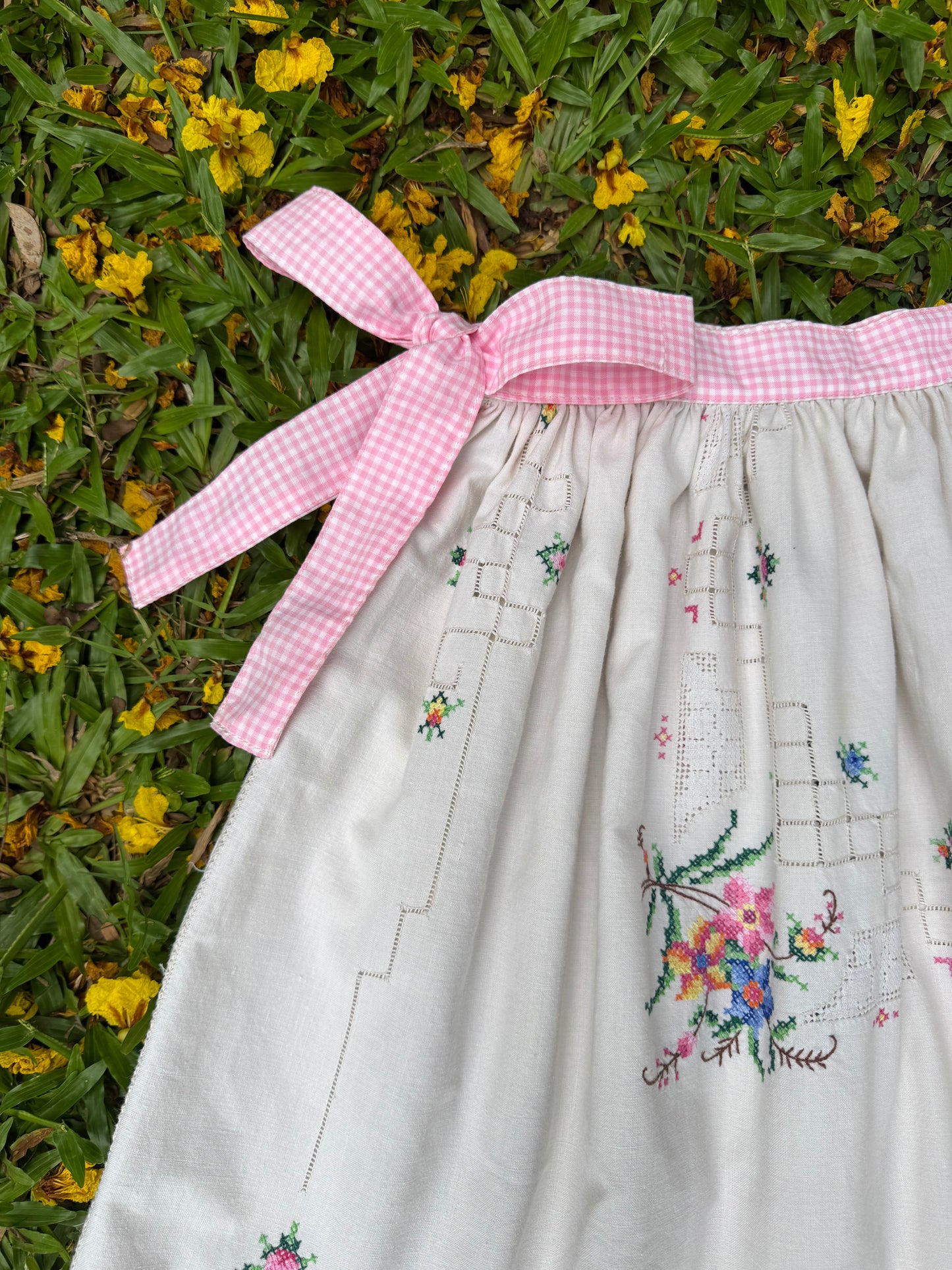 Embroidery and pink gingham set