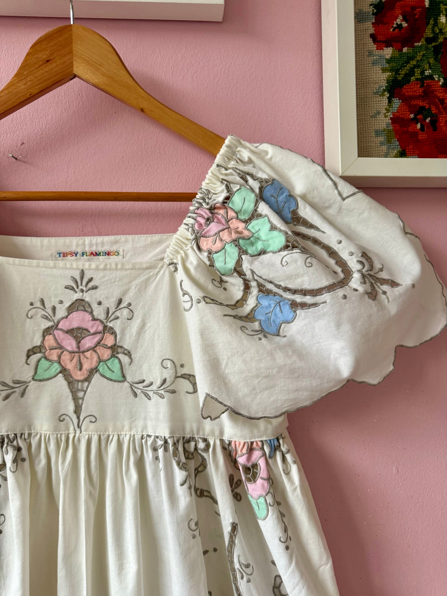 Ivory maxi dress with floral embroidery