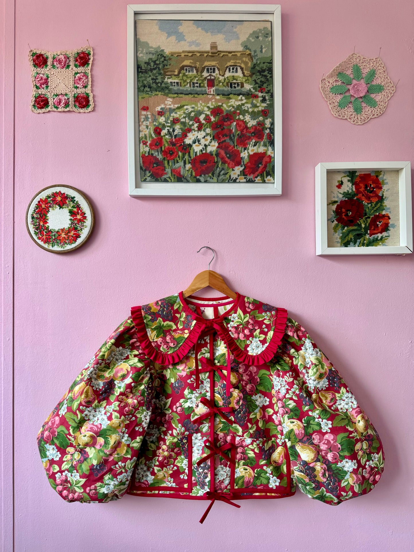 Floral and red gingham jacket