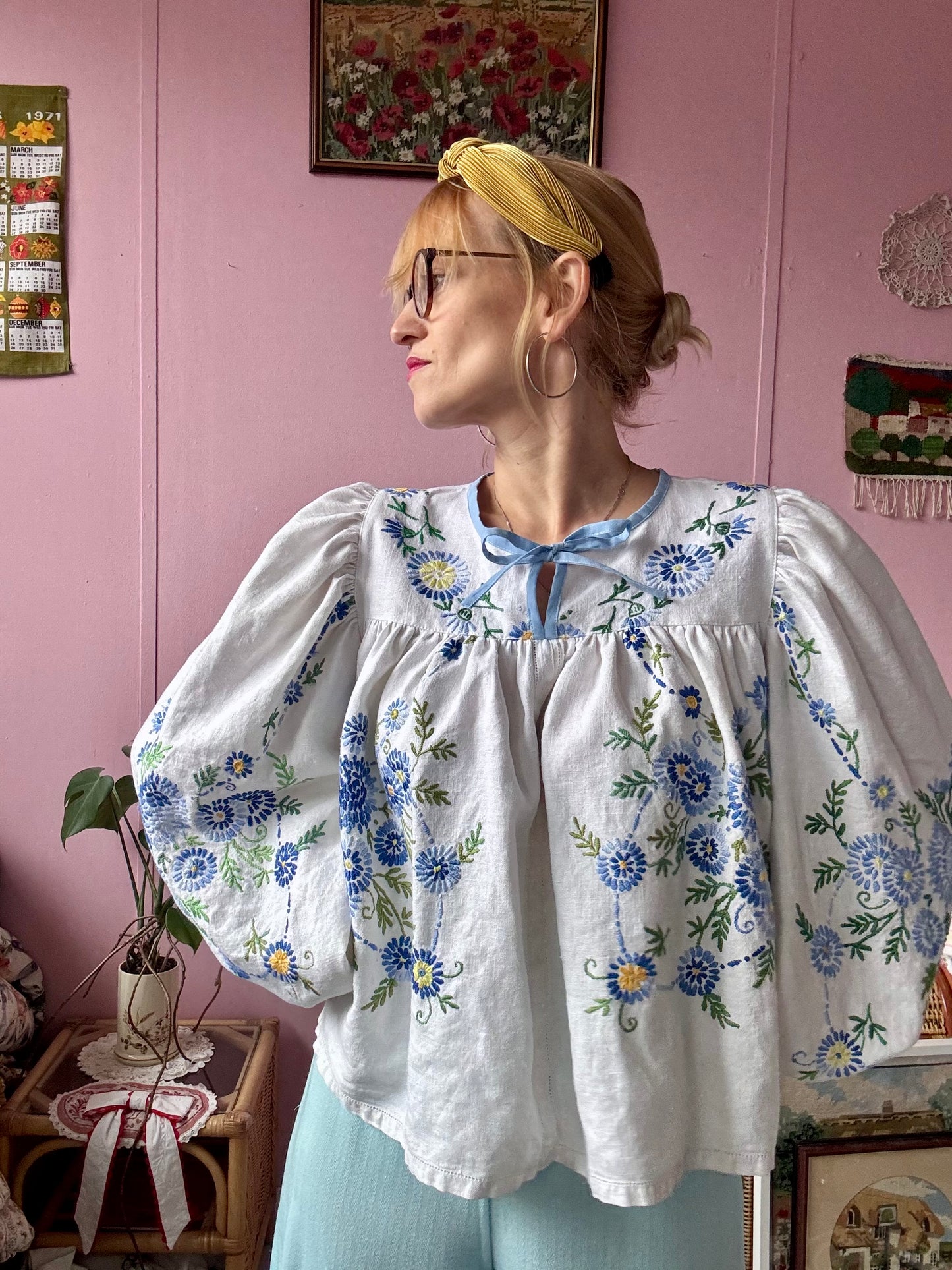 Blue floral blouse