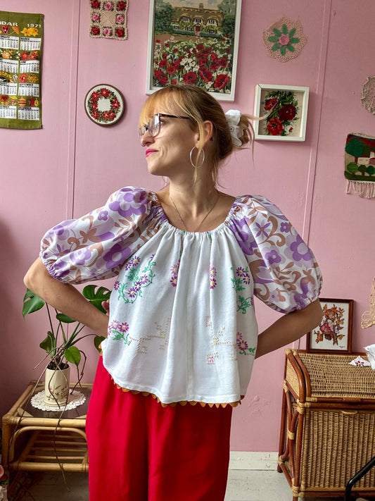 Lilac and brown floral blouse