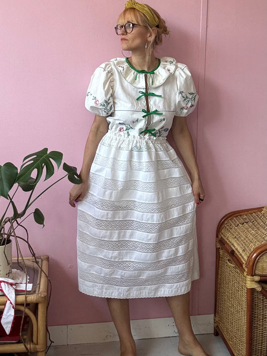 Cream skirt/dress with lace panels