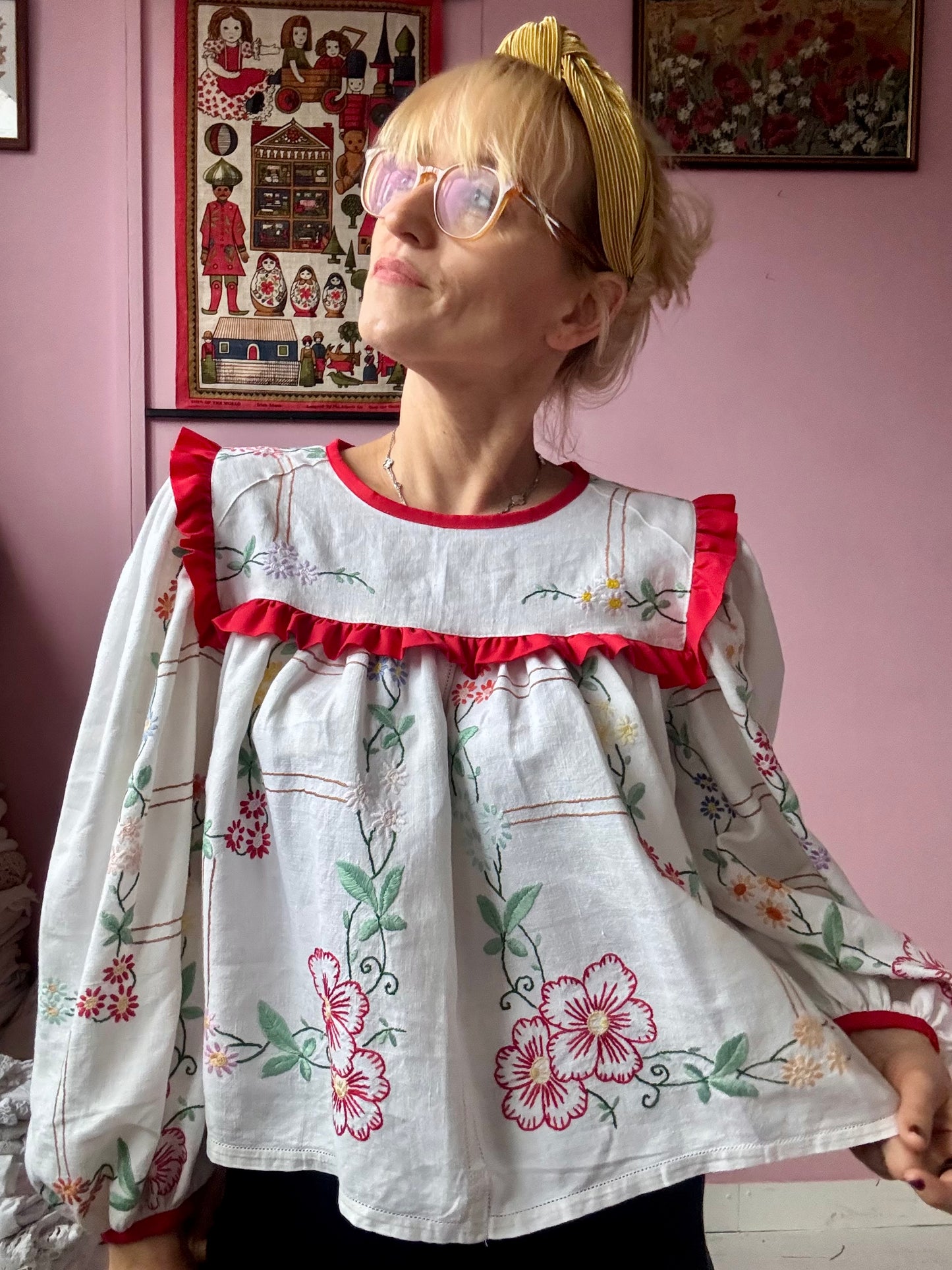 Floral blouse with red binding