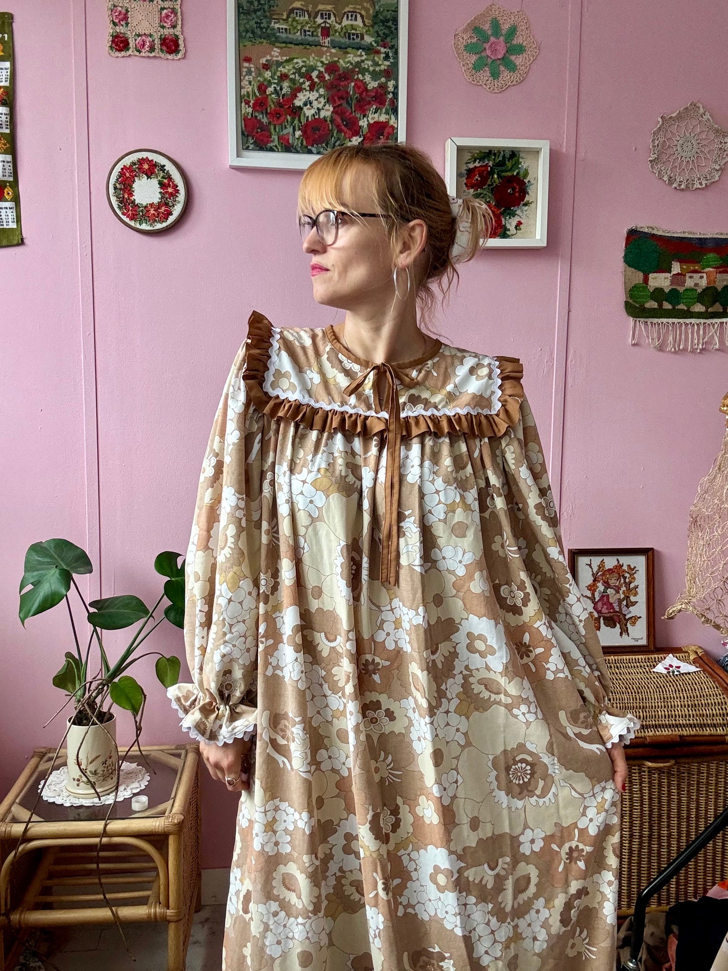 Brown floral maxi with long sleeves