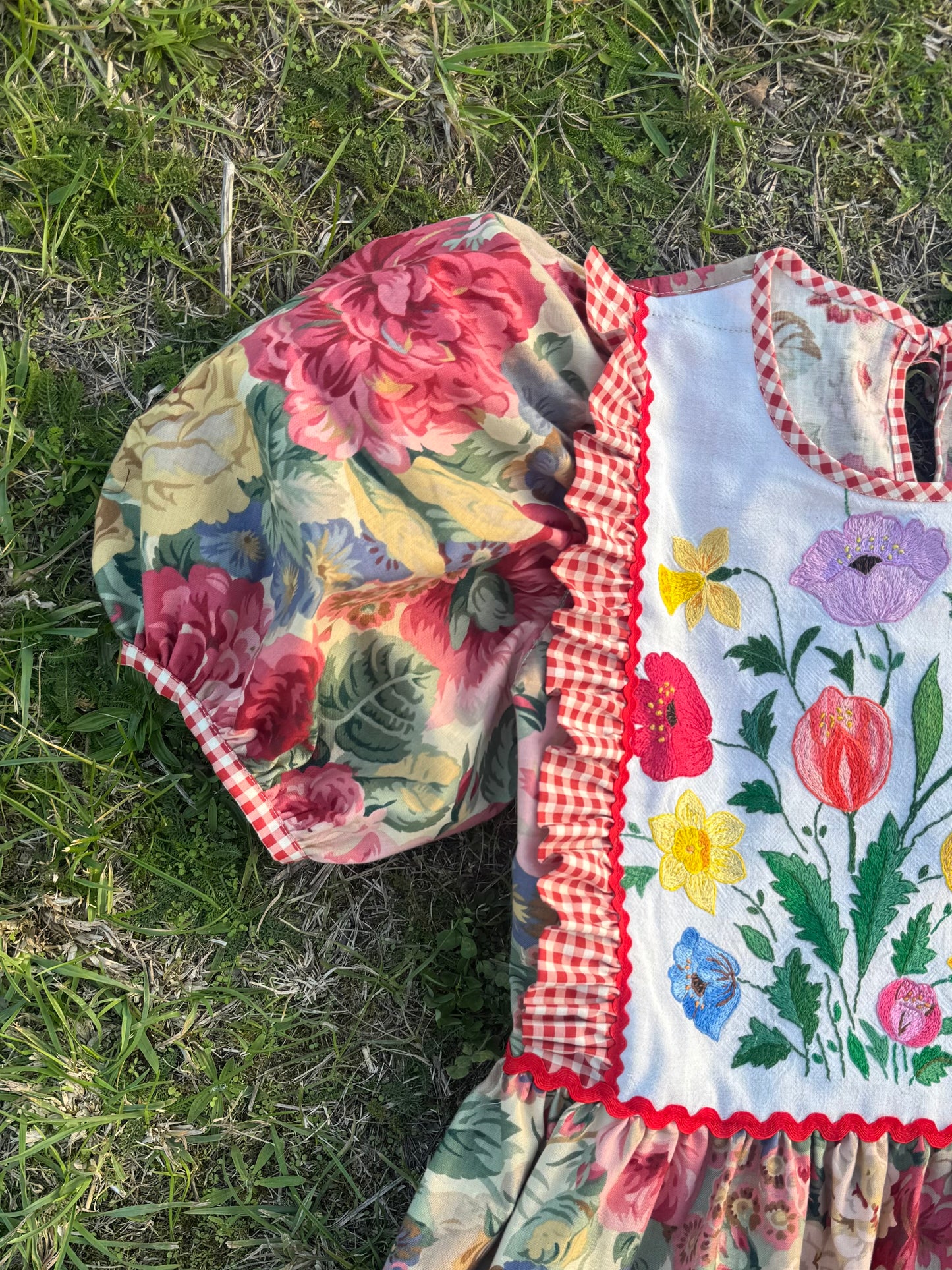 Sanderson print and gingham maxi dress