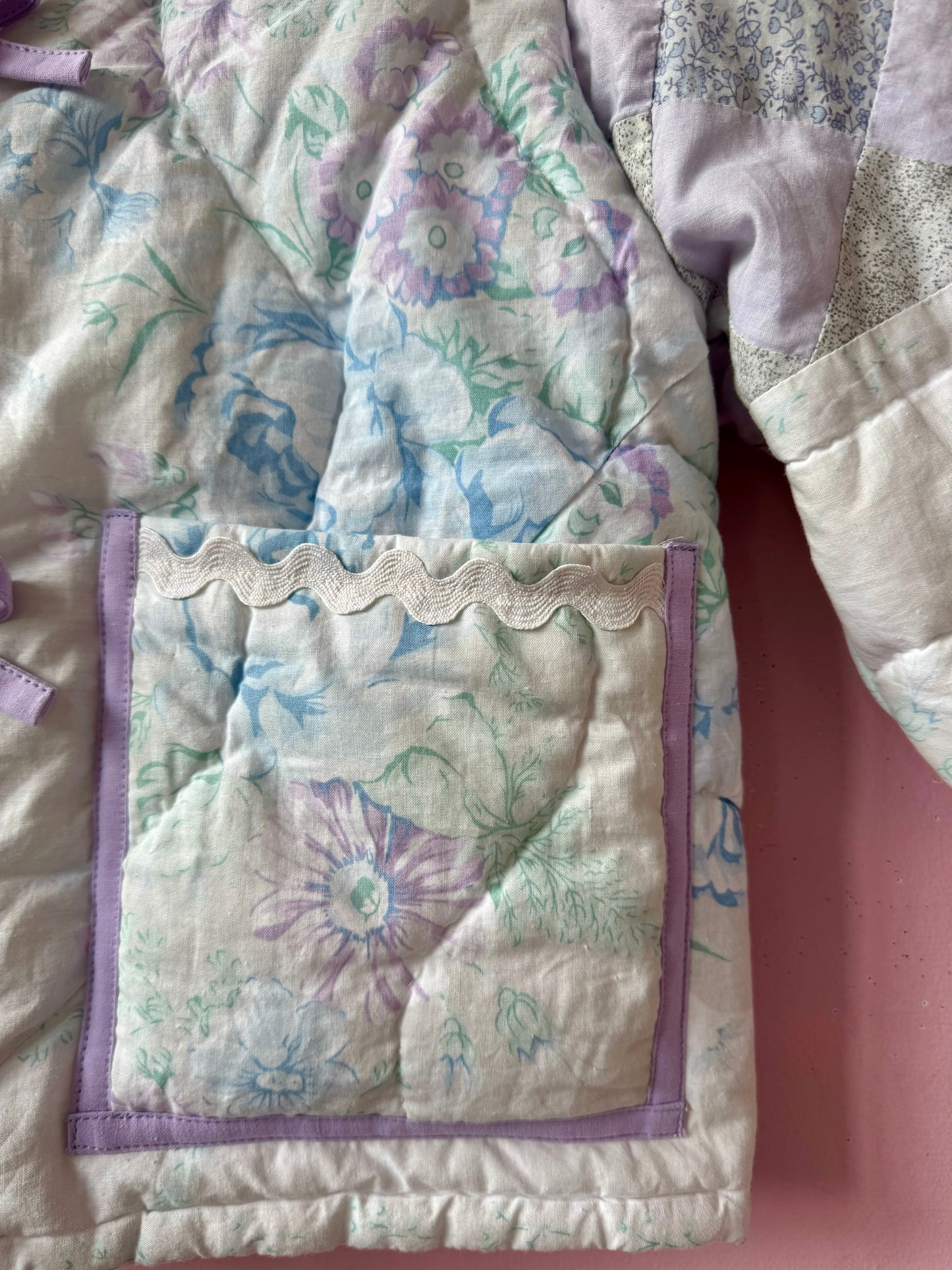 Light pastel patchwork jacket with lilac trims