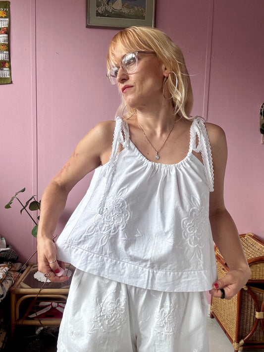 White top with lace straps