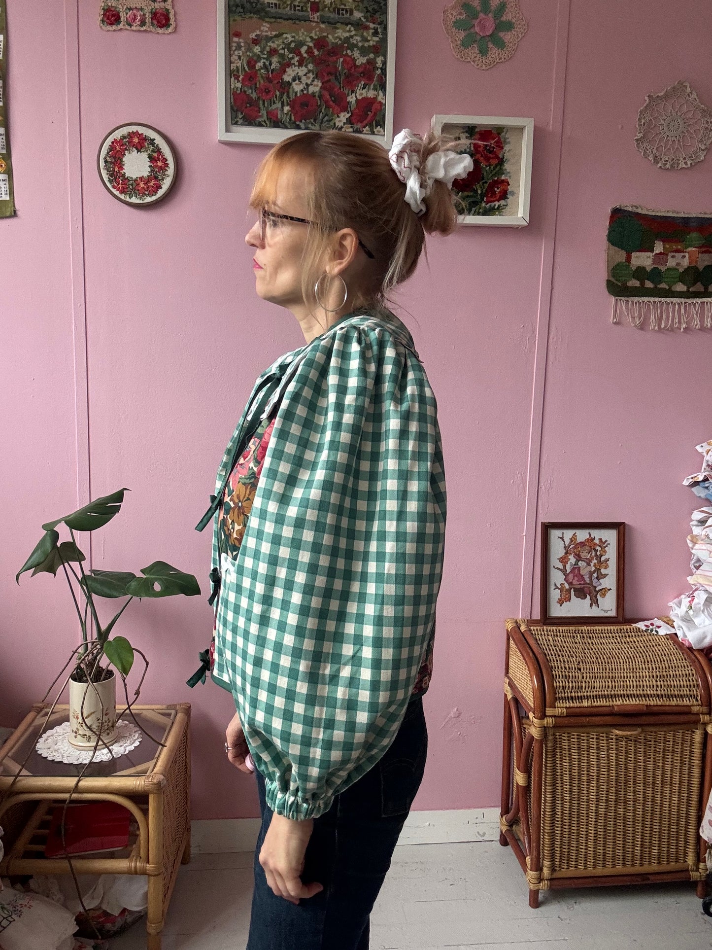 Floral and green gingham jacket