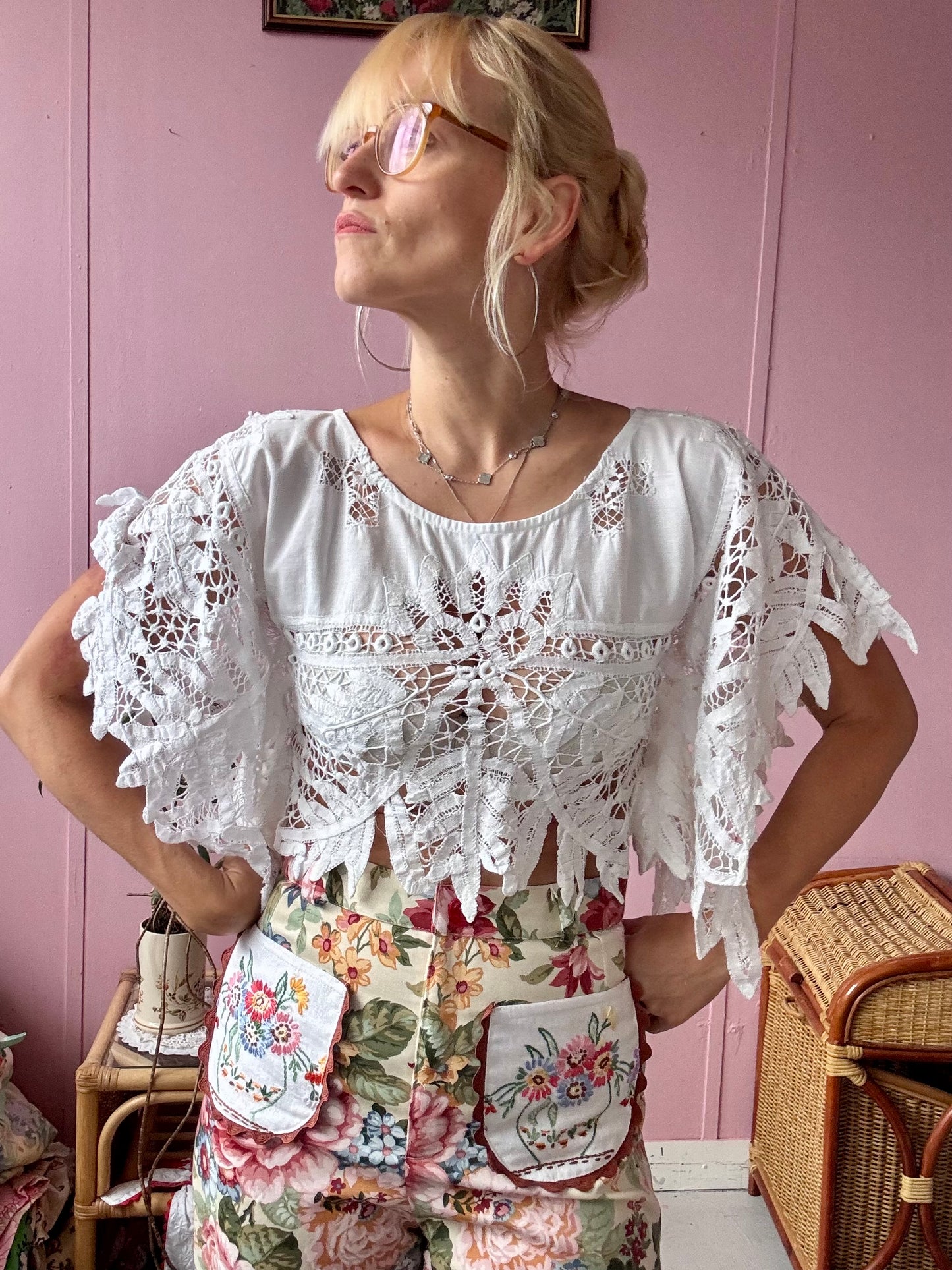 Ivory lace/cotton basic top