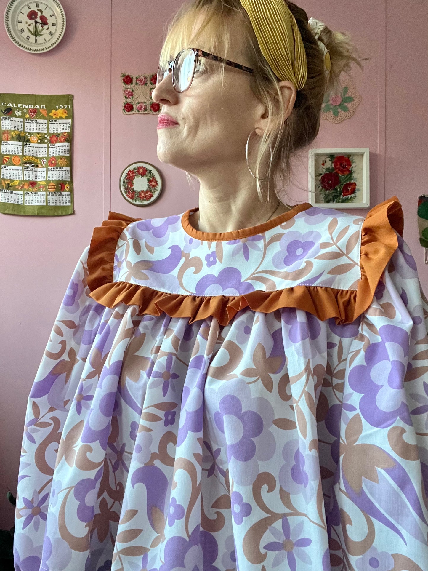 Lilac/light brown floral blouse