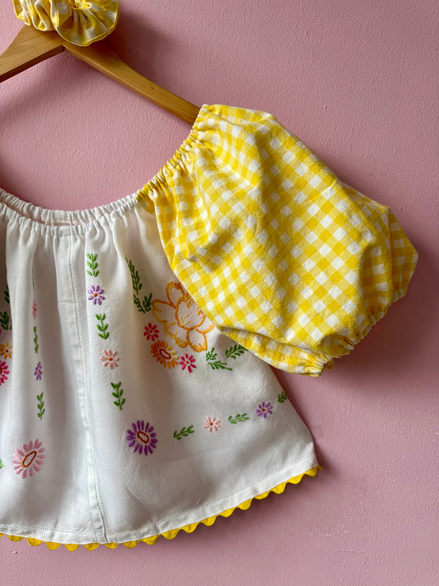 Yellow gingham and floral top