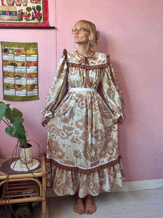 Brown floral maxi with long sleeves