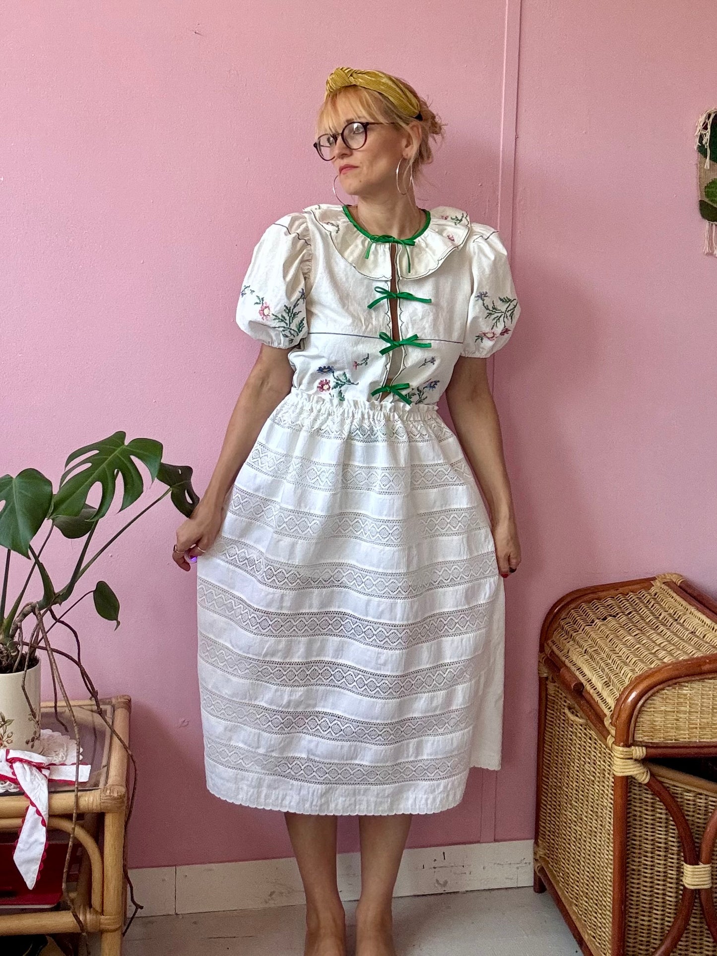 Cream skirt/dress with lace panels