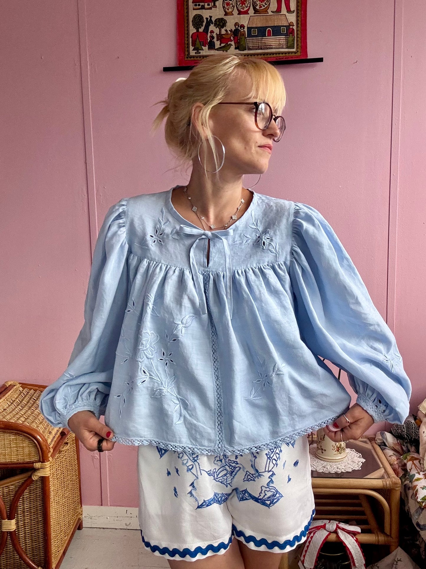 Light blue blouse with long sleeves
