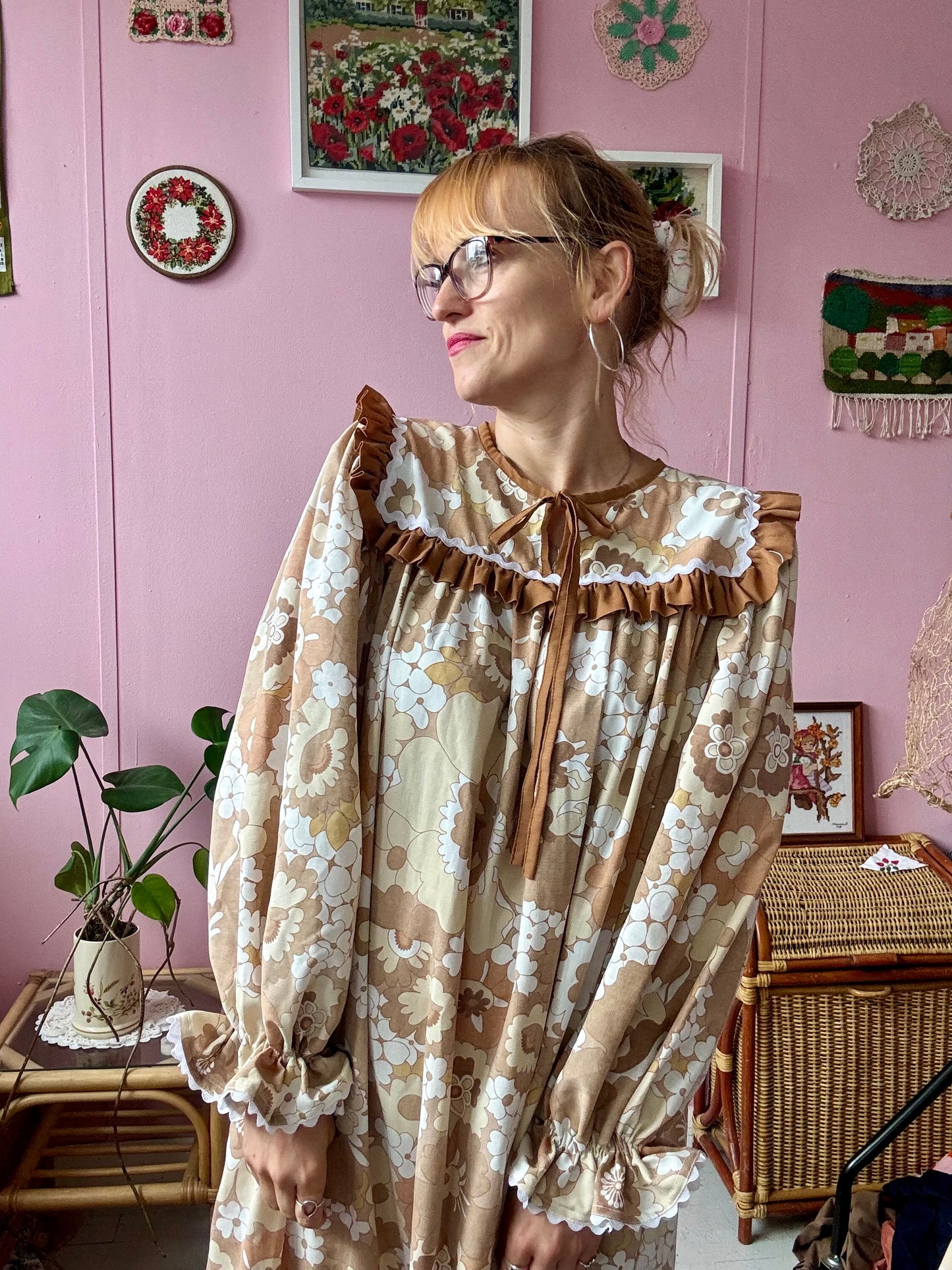 Brown floral maxi with long sleeves