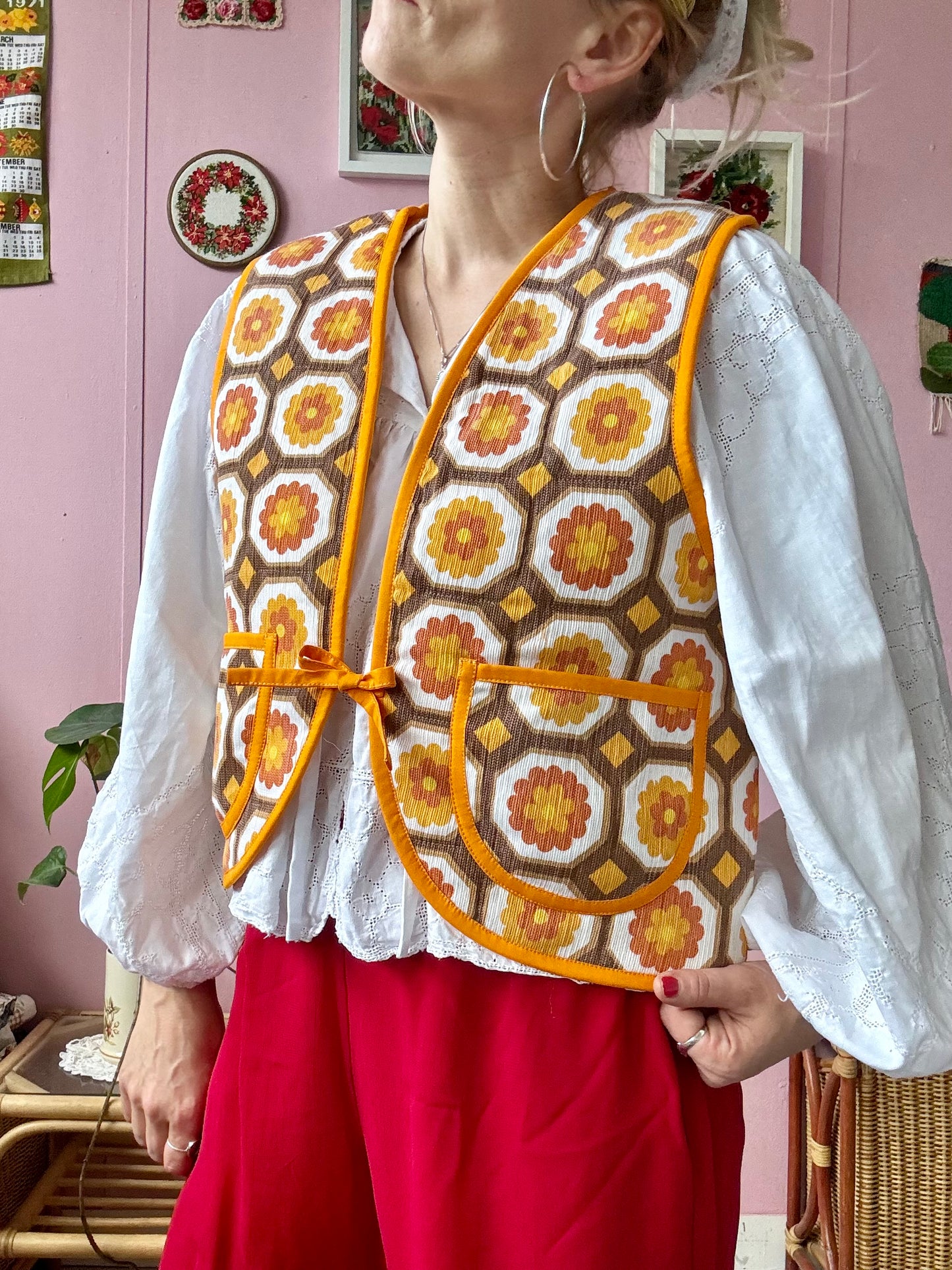 Yellow/orange vintage floral vest