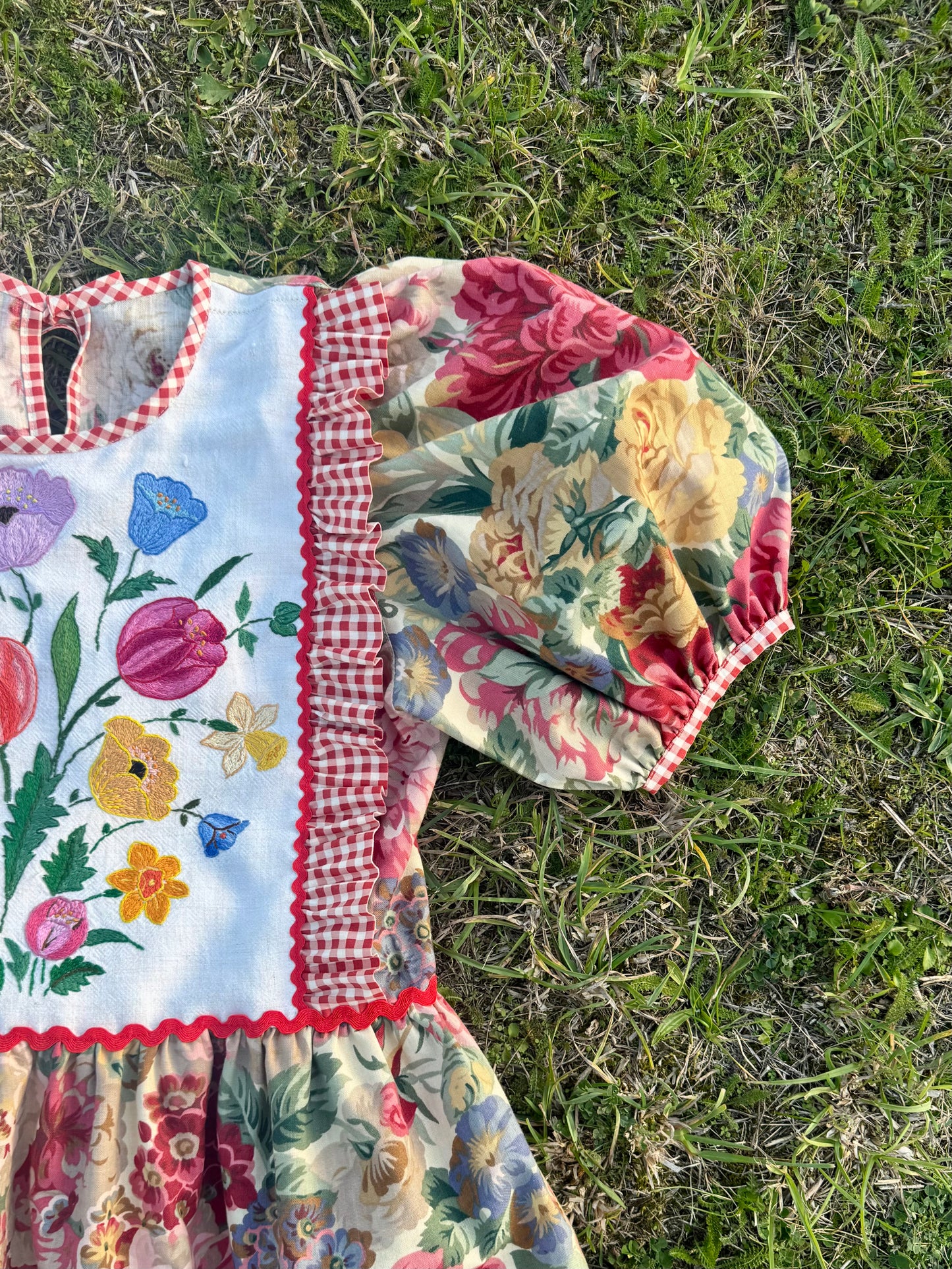 Sanderson print and gingham maxi dress