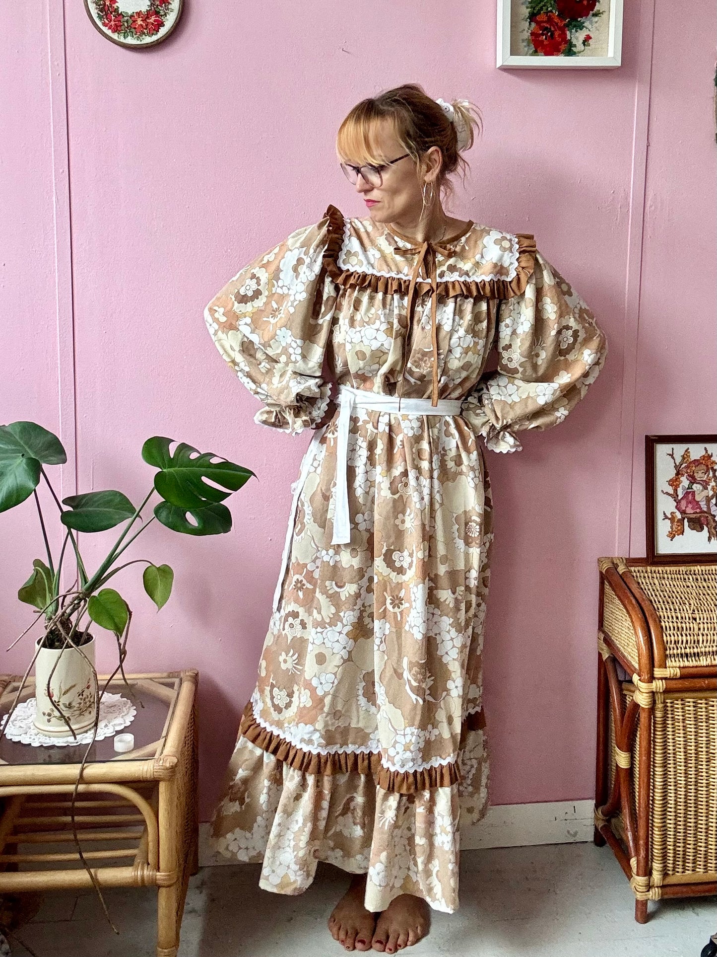 Brown floral maxi with long sleeves