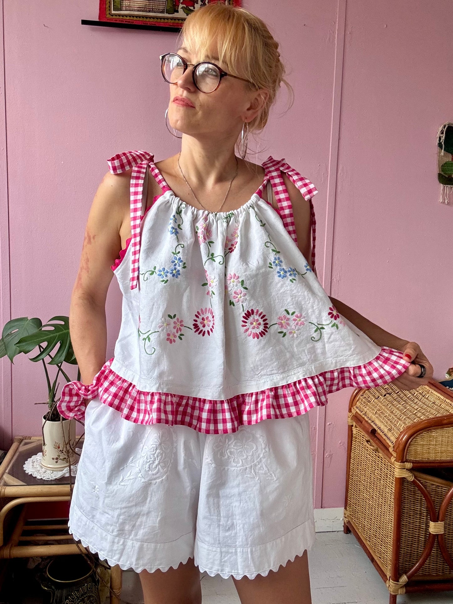 Floral and gingham top