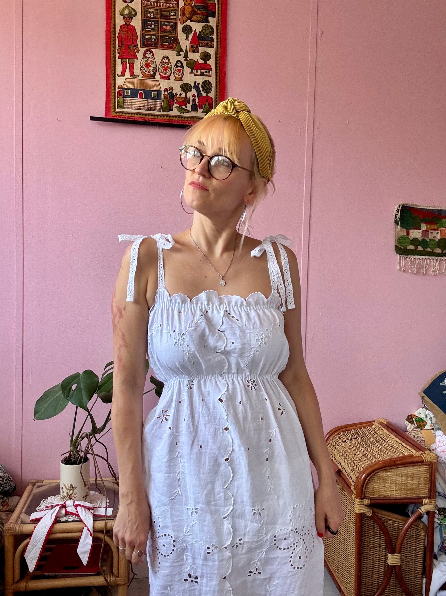 White midi dress with embroidery