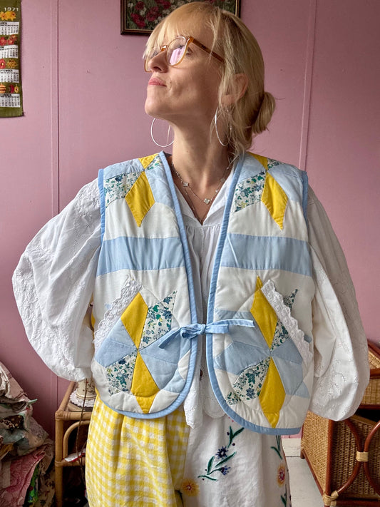 Blue/yellow patchwork vest