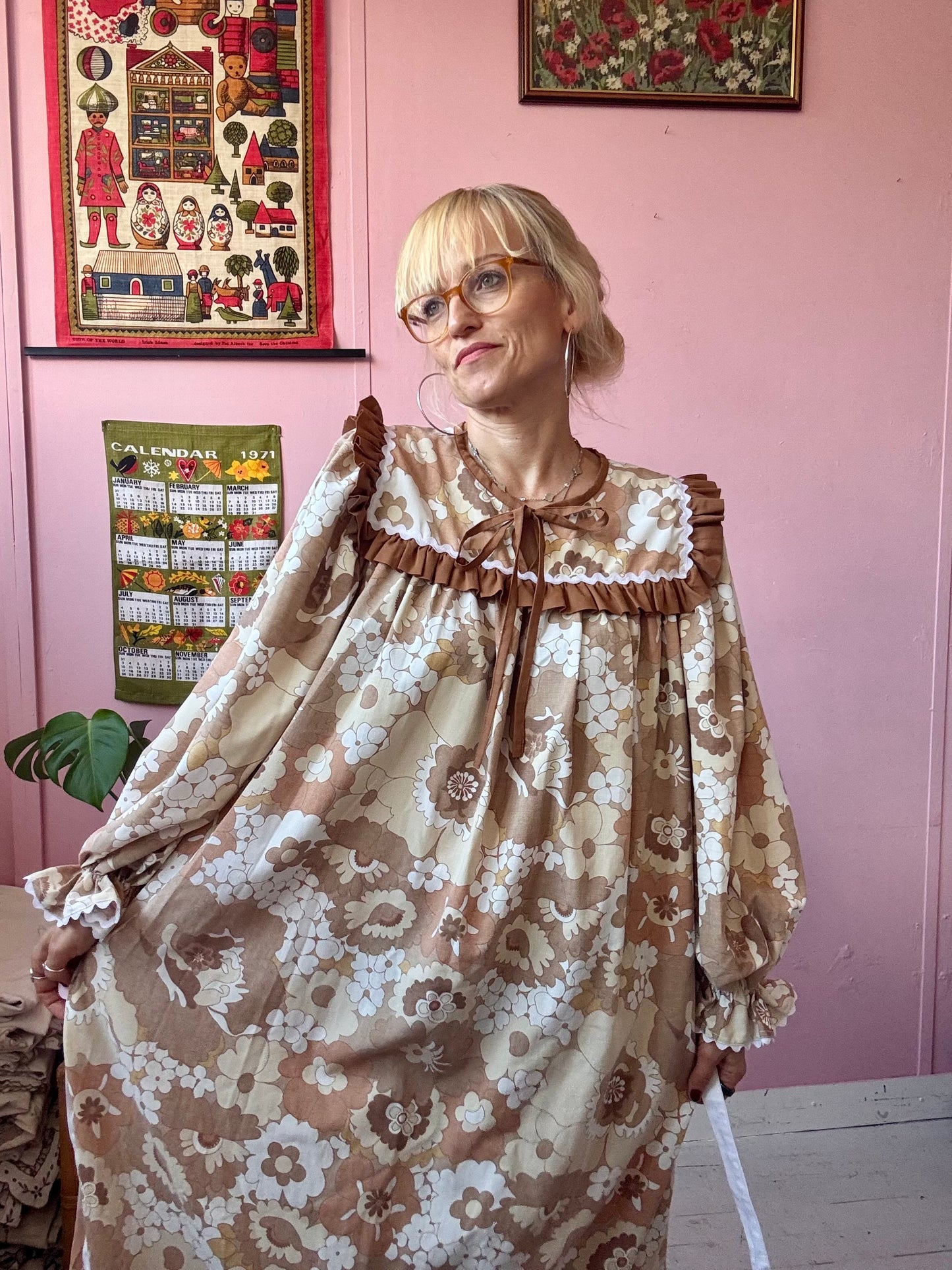Brown floral maxi with long sleeves
