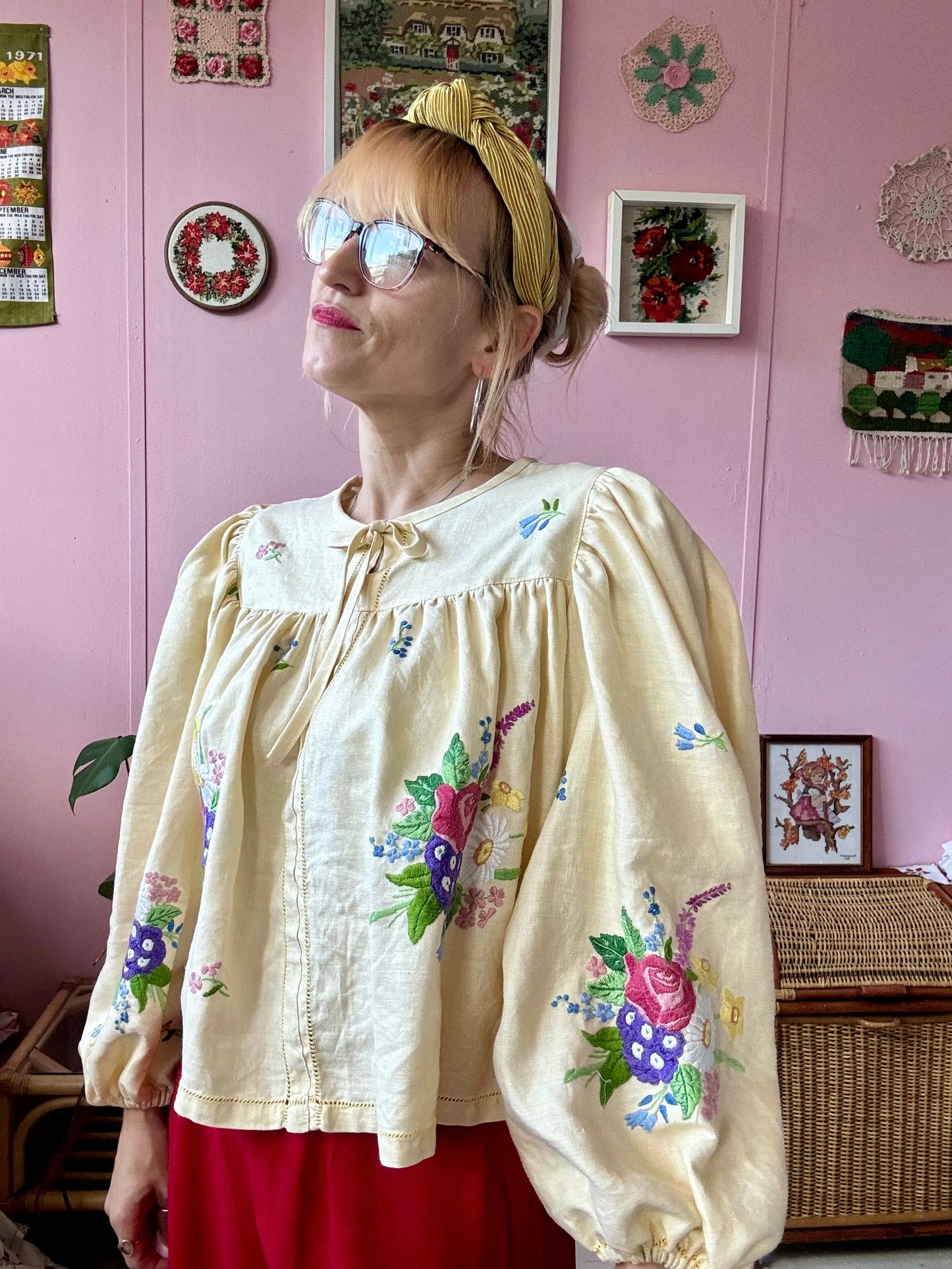 Yellow blouse with floral embroidery