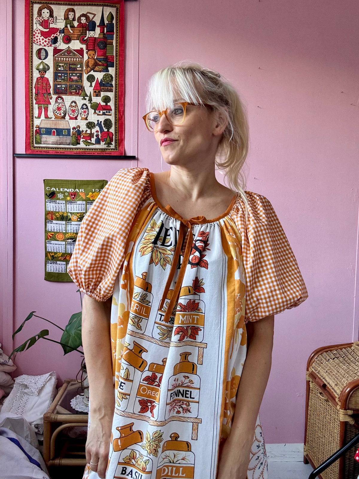 Herbs and spices vintage teatowel dress