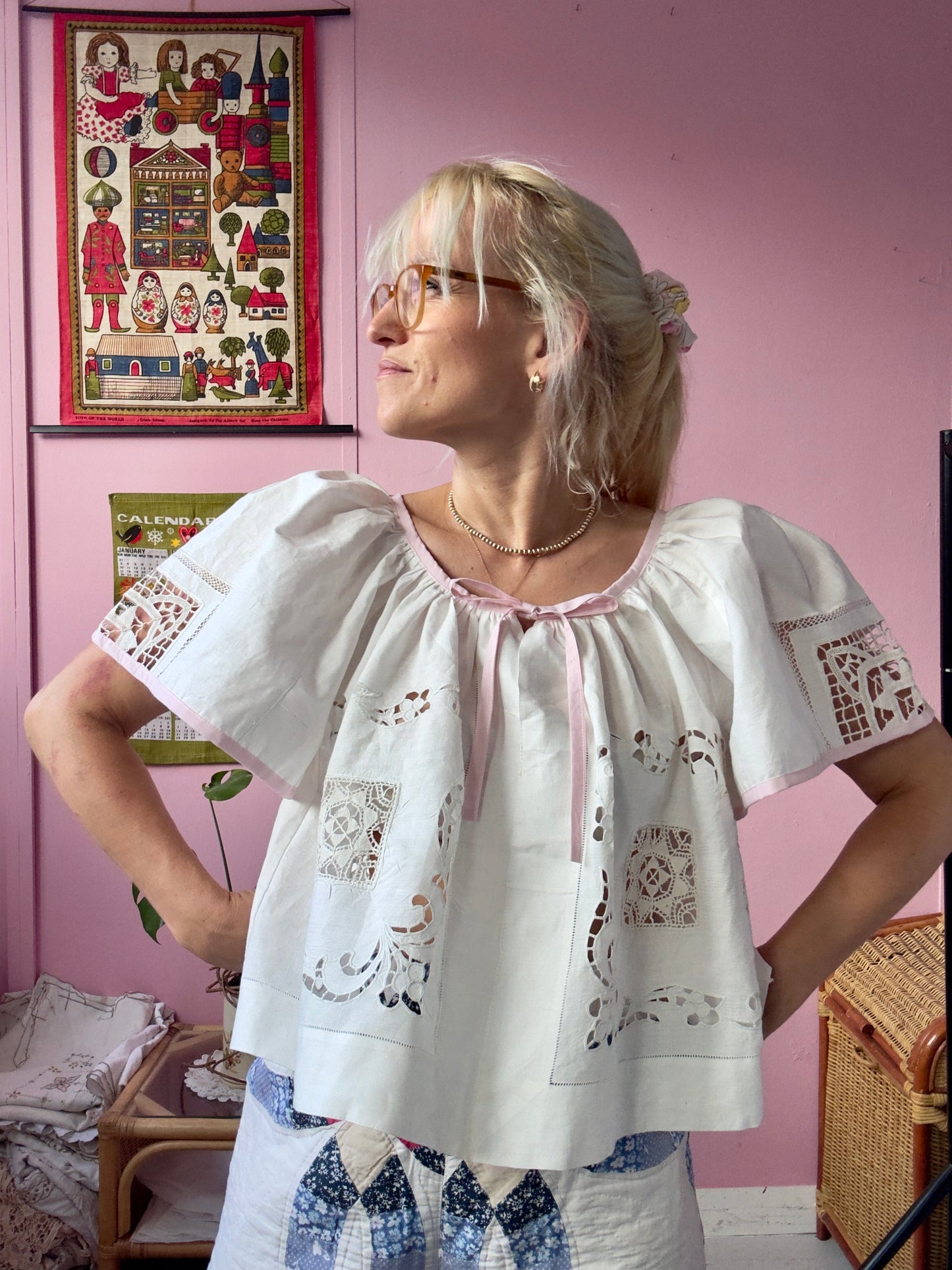 Ivory and pink summer blouse