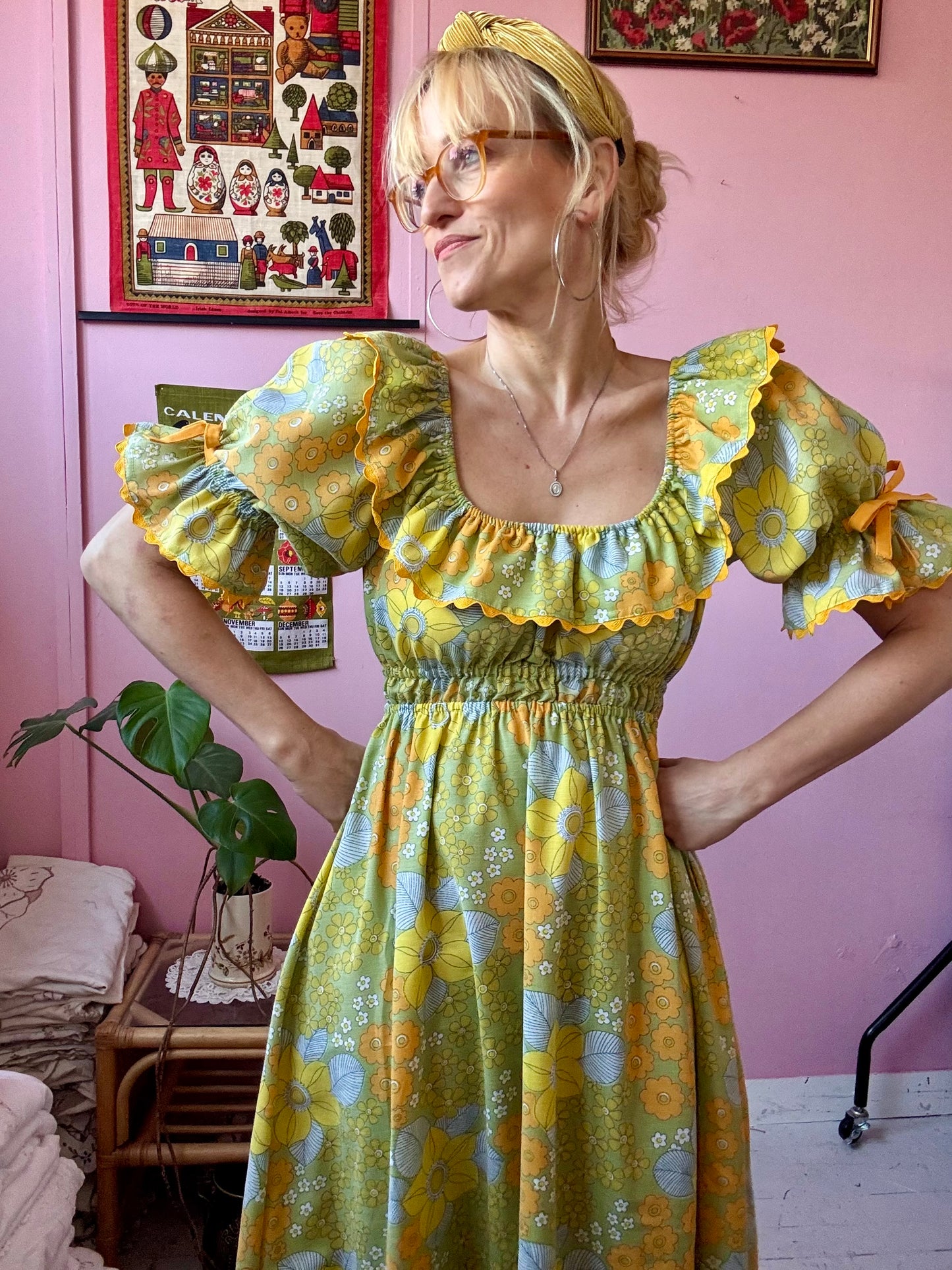Green/yellow/orange floral dress
