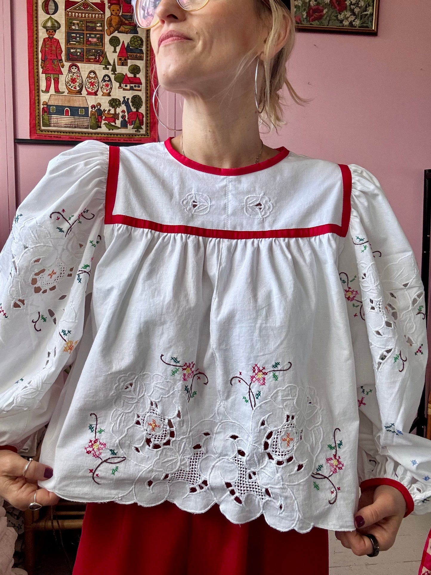 White blouse with hand embroidery