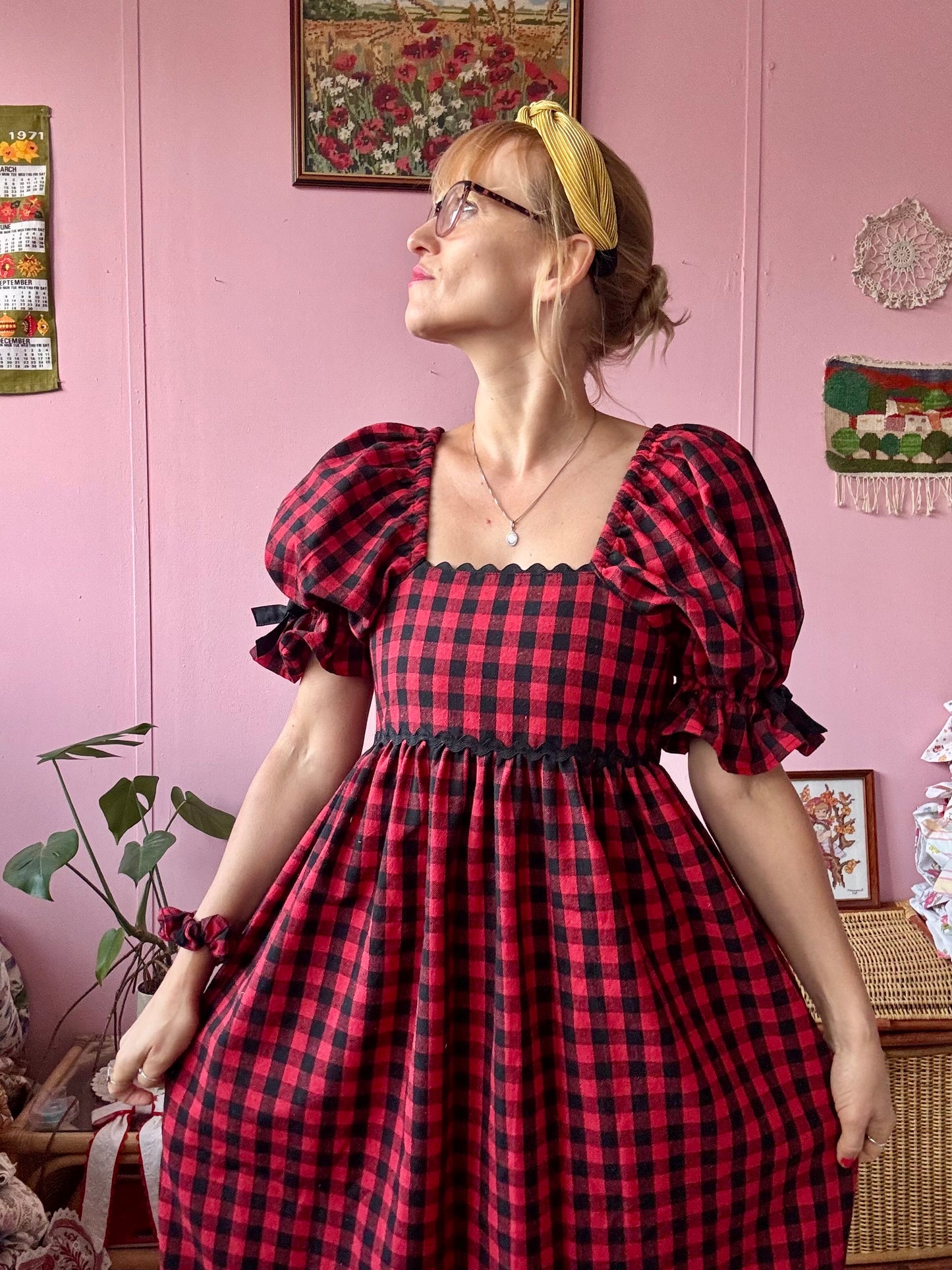 Red/black gingham maxi dress