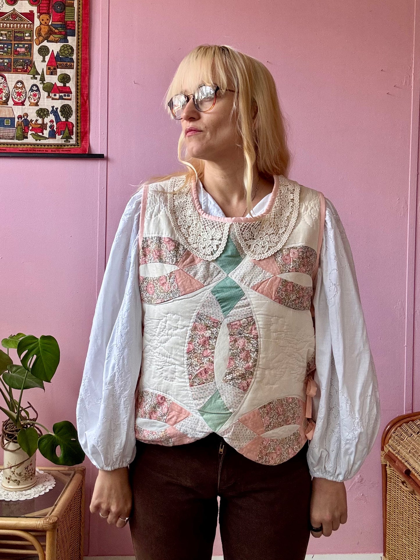 Patchwork vest with side bows