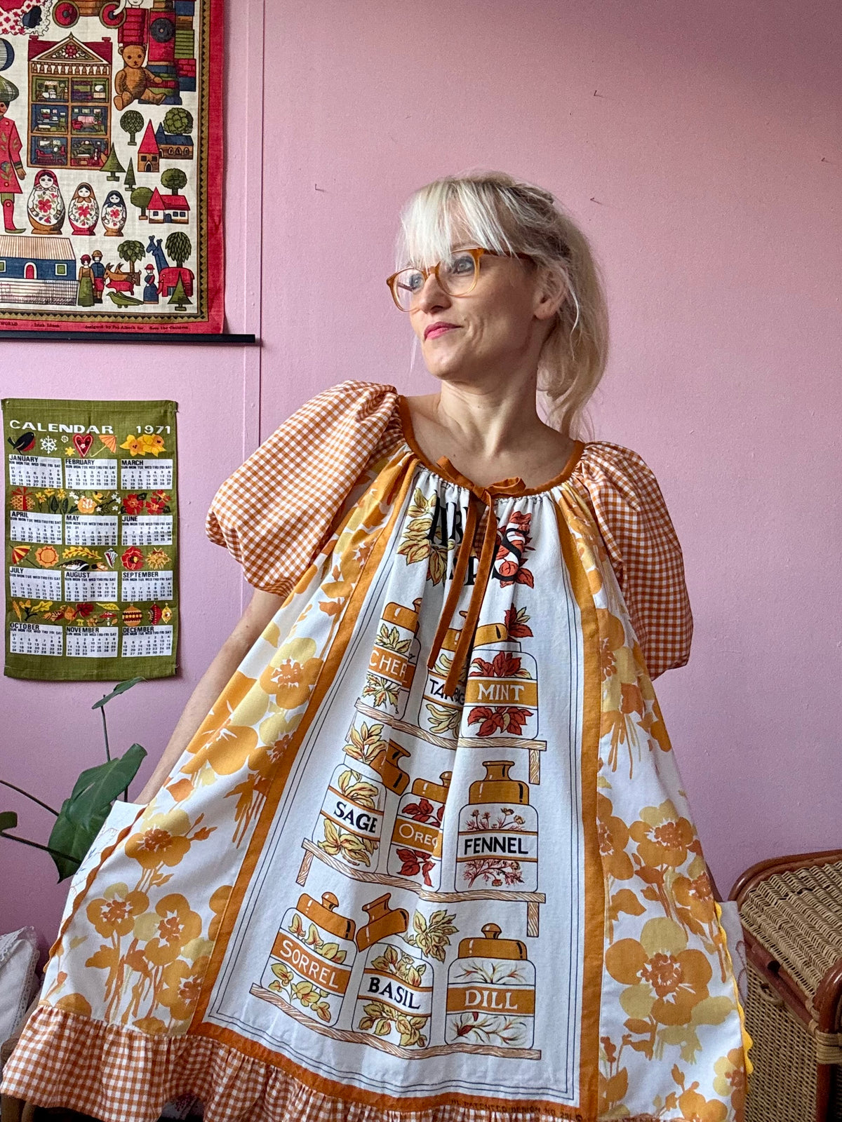 Herbs and spices vintage teatowel dress