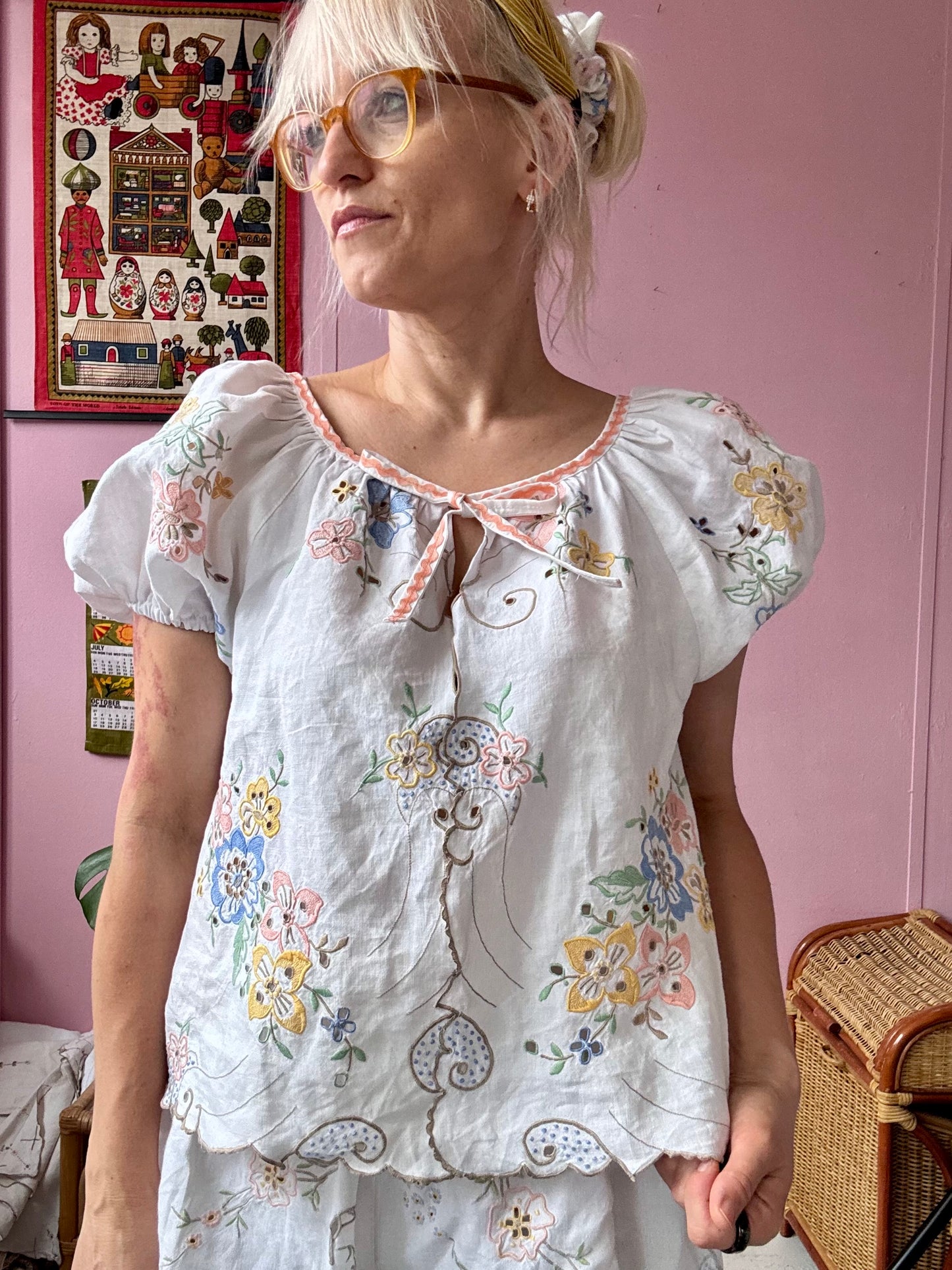 Madeira blouse with peach ric rac