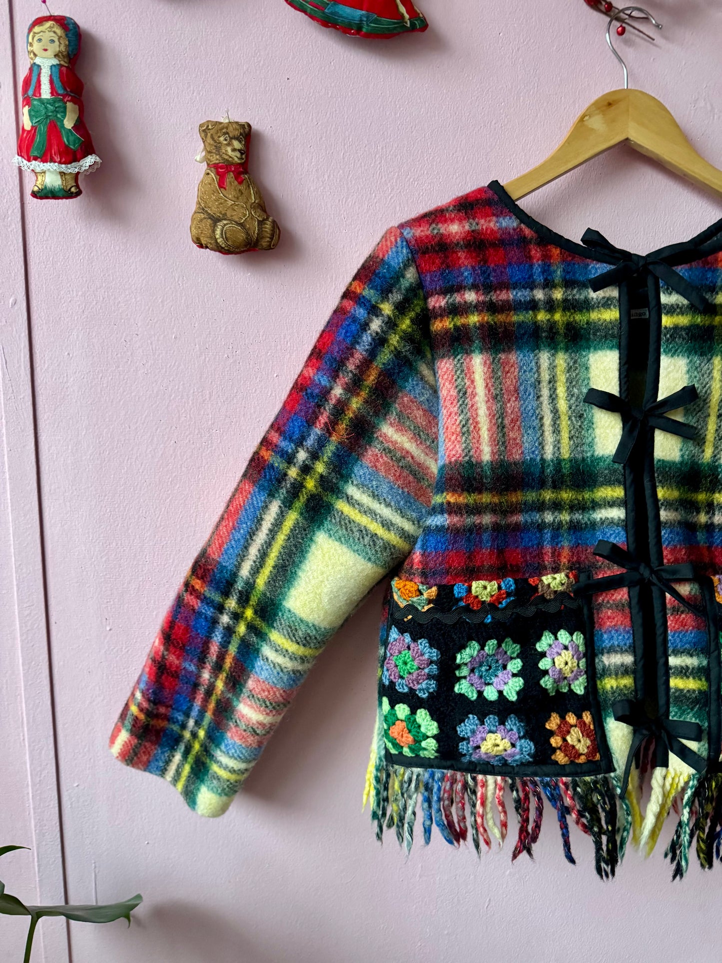 Wool jacket with patchwork pockets