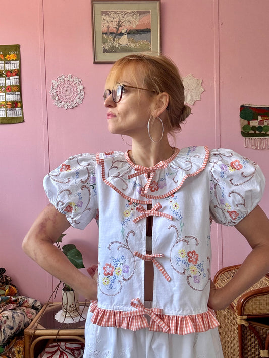 Floral blouse with orange gingham